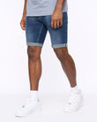 Tonwin Embossed Denim Shorts Dark Wash