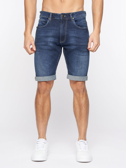 Tonwin Embossed Denim Shorts Dark Wash