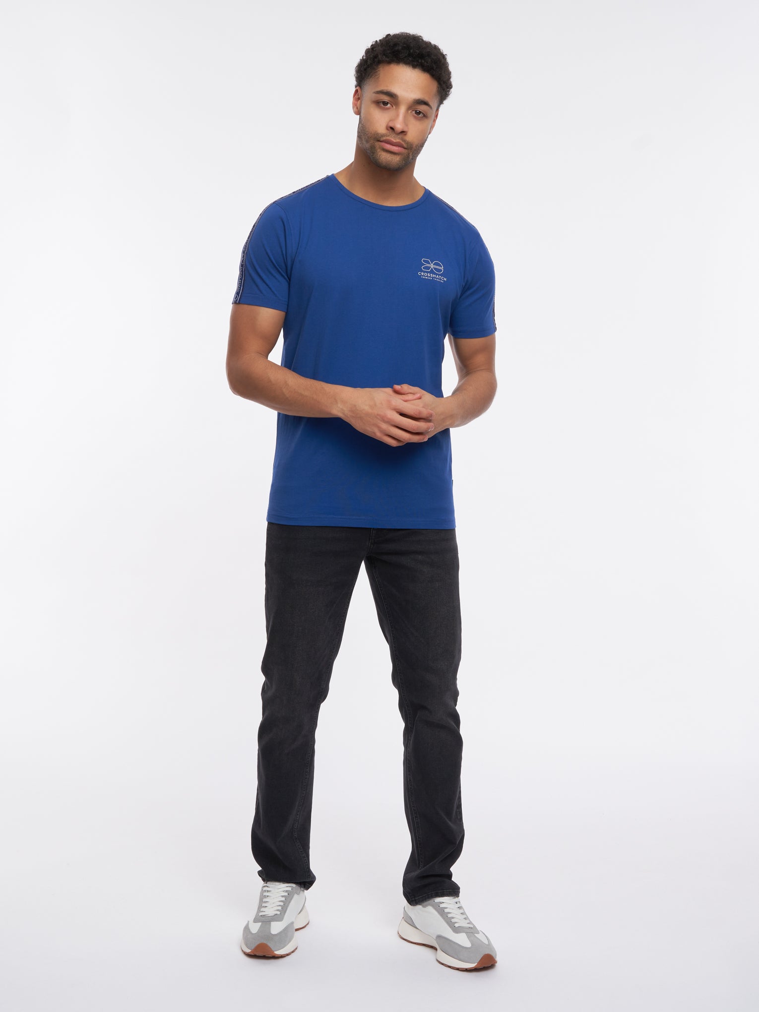 Mens Caveron T-Shirt Blue Crosshatch –
