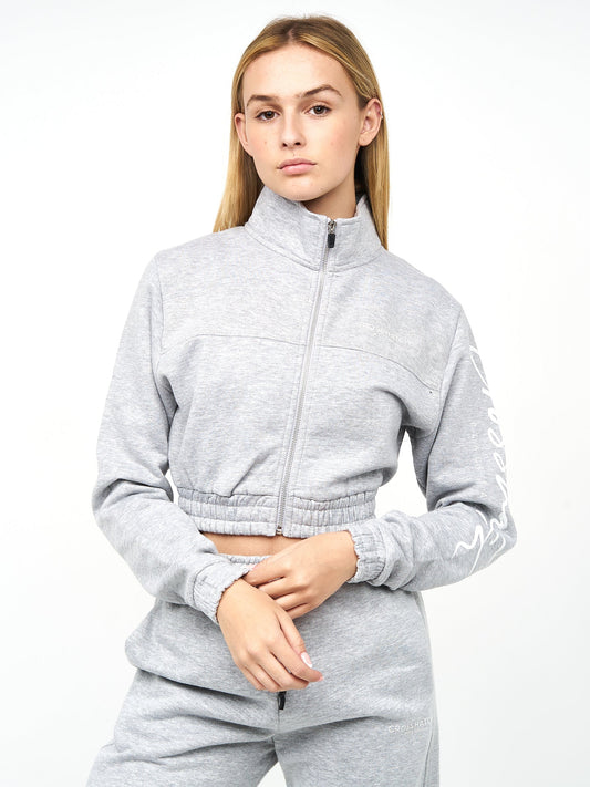 Ladies Milwalk Crop Zip Thru Hoodie Grey Marl